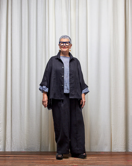 ECLIPSE CROP top - Charcoal Blue Melange Linen Gauze