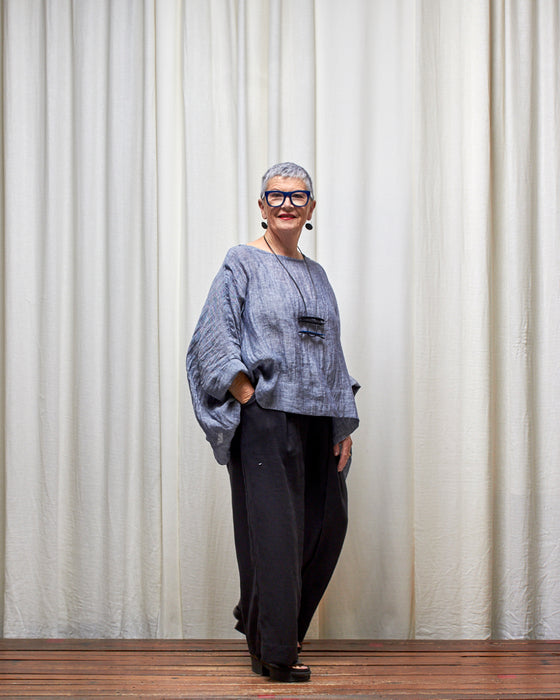 ECLIPSE CROP top - Charcoal Blue Melange Linen Gauze