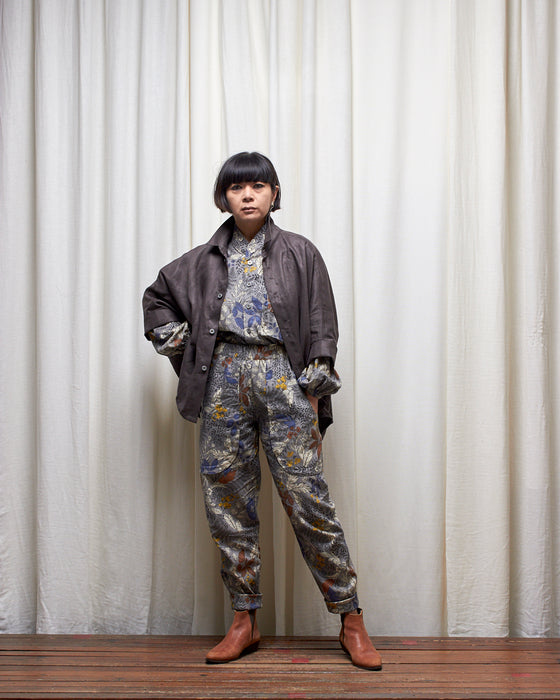 LAZY SUSAN pants - Silver Floral Garden