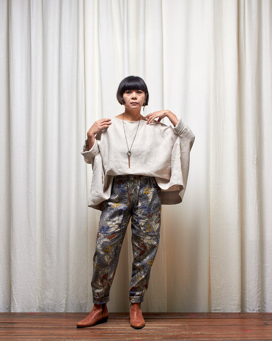 LAZY SUSAN pants - Silver Floral Garden