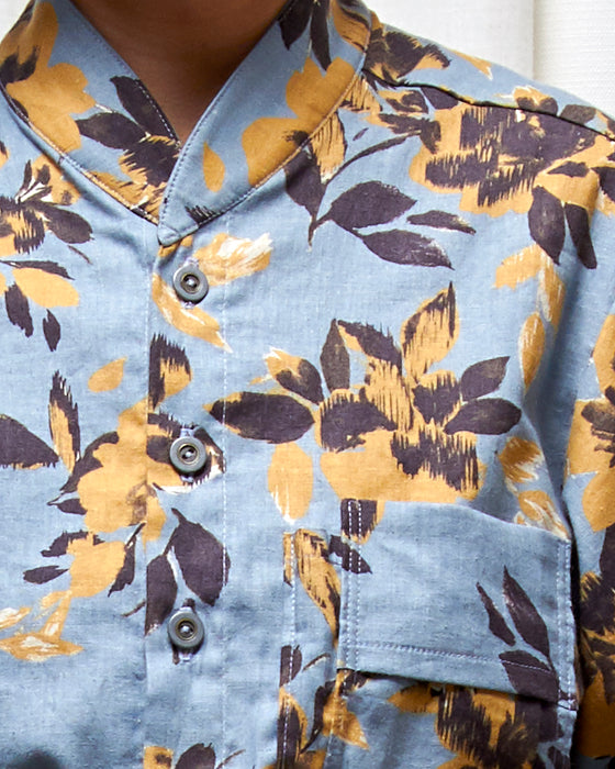 ROY dresshirt - Sky Honey Floral Ikat MADE-TO-ORDER