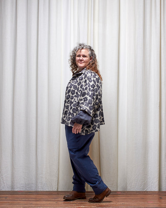 THE ADLER duster dresshirt - Charcoal Seed Flowers