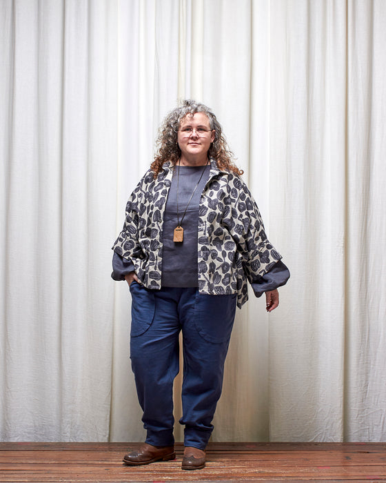 THE ADLER duster dresshirt - Charcoal Seed Flowers