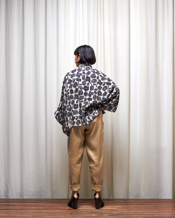 THE ADLER duster dresshirt - Charcoal Seed Flowers