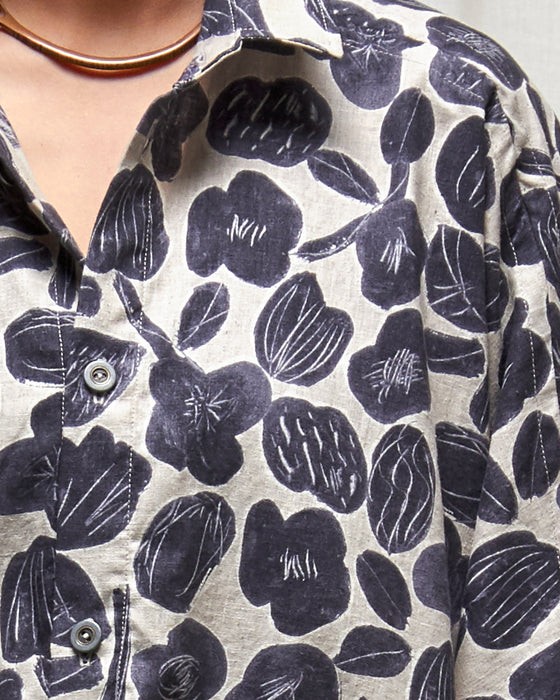 THE ADLER duster dresshirt - Charcoal Seed Flowers