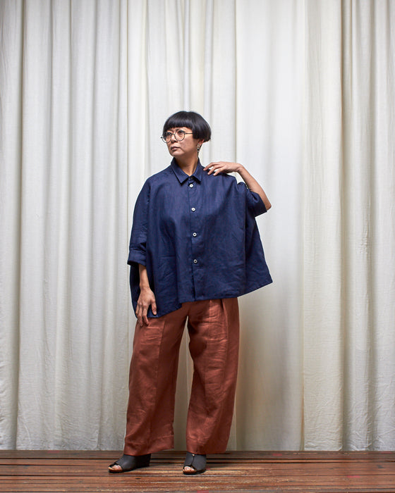 THE ADLER duster dresshirt - Navy Linen