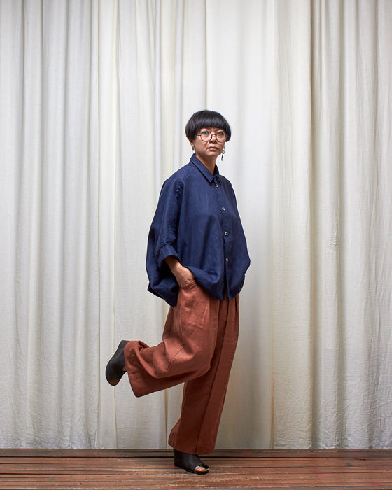 THE ADLER duster dresshirt - Navy Linen