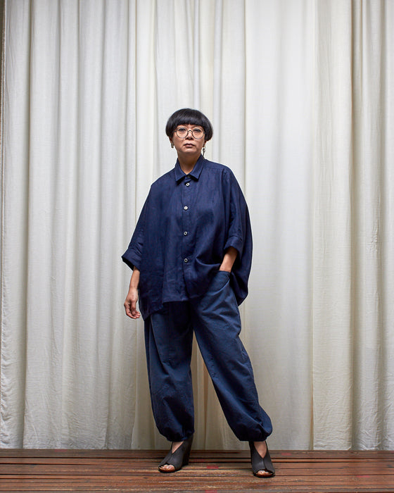 THE ADLER duster dresshirt - Navy Linen