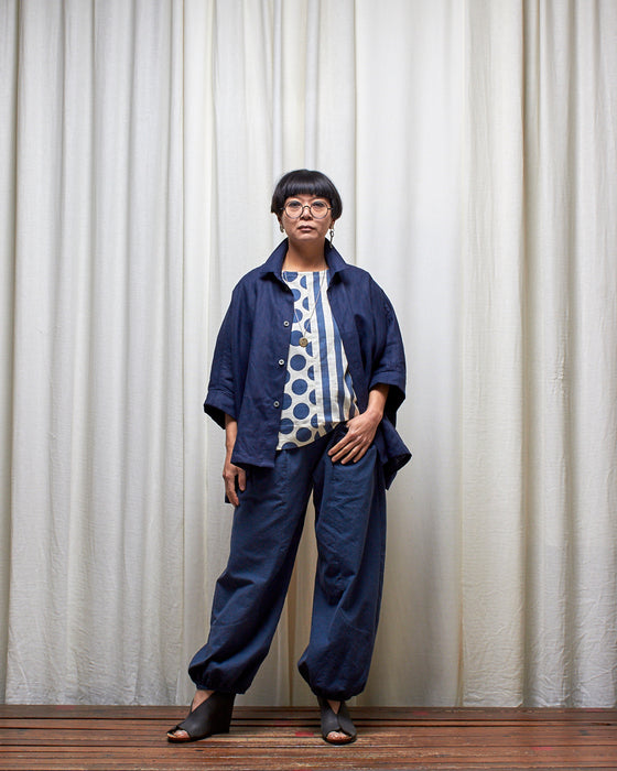 THE ADLER duster dresshirt - Navy Linen