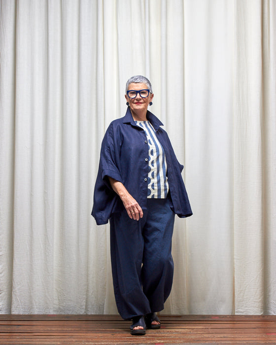 THE ADLER duster dresshirt - Navy Linen