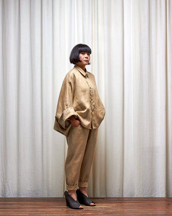 THE ADLER duster dresshirt - Pale Gold Linen