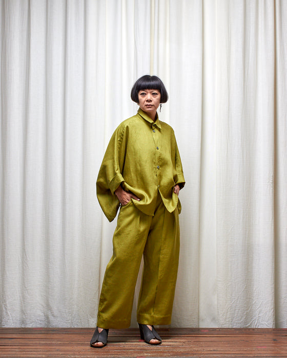 THE ADLER duster dresshirt - Pesto Linen