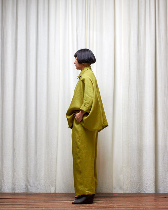 THE ADLER duster dresshirt - Pesto Linen