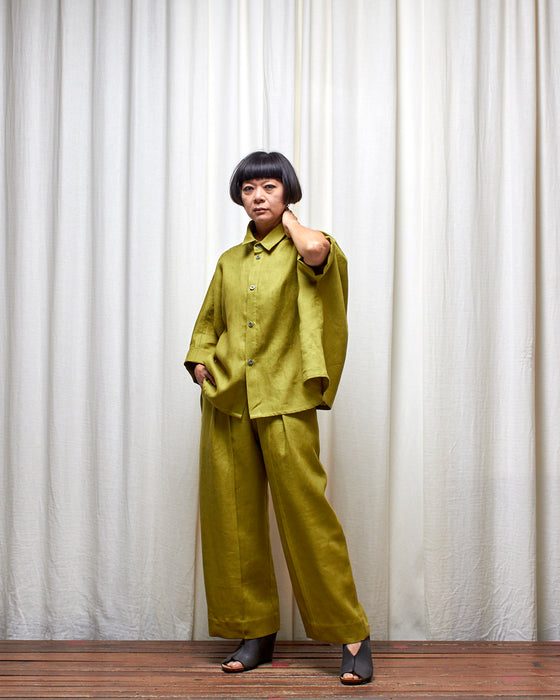 THE ADLER duster dresshirt - Pesto Linen