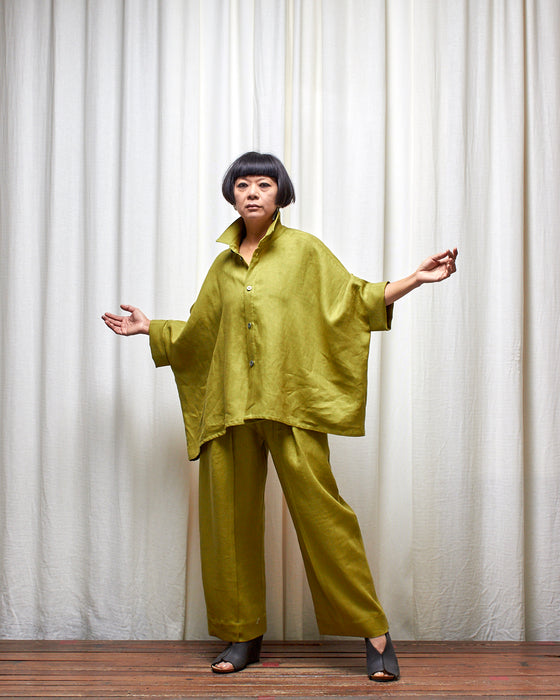 THE ADLER duster dresshirt - Pesto Linen