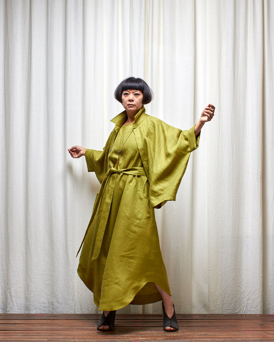 THE ADLER duster dresshirt - Pesto Linen