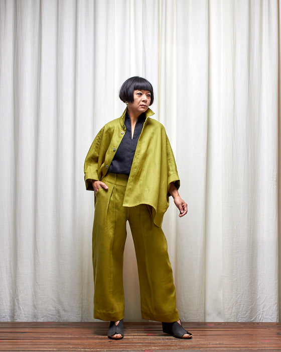 THE ADLER duster dresshirt - Pesto Linen