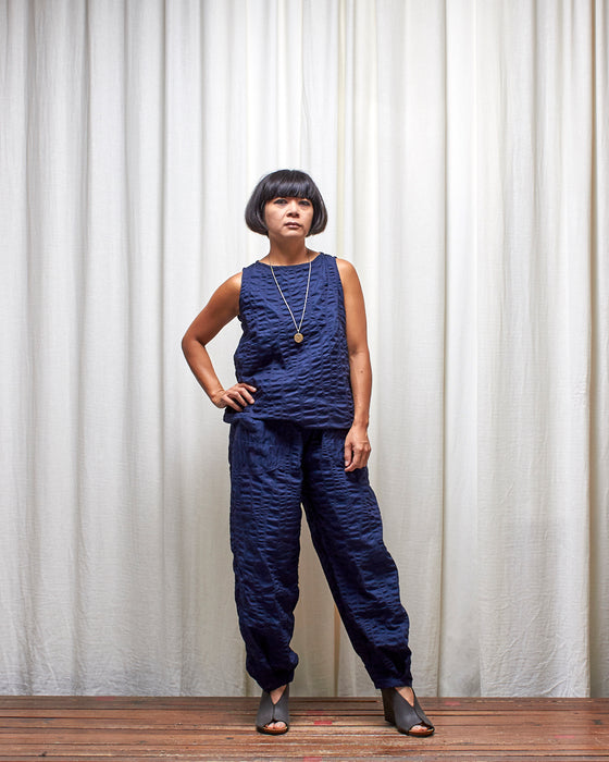 FIELD WORK pants - Navy Seersucker