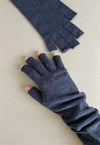 Merino Wool Fingerless Gloves - Navy Blue